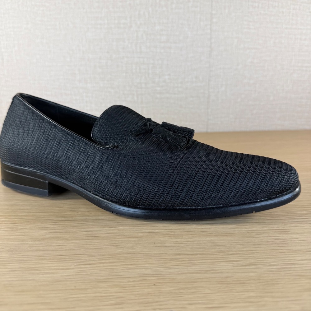 Stacy Adams Tazewell Mens 7.5M Black Textured Tassel Slip On Dress Loafers